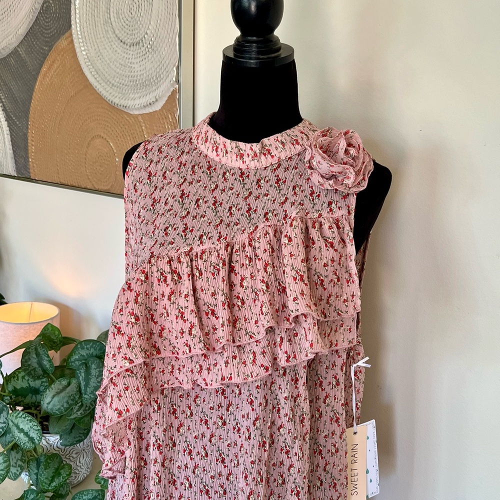 Sweet Rain Pleated Ruffled Pink Floral Top Size XXL NWT - Picture 3 of 9